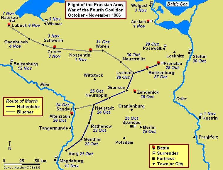 Carte de la poursuite après la bataille d'Iéna-Auerstedt